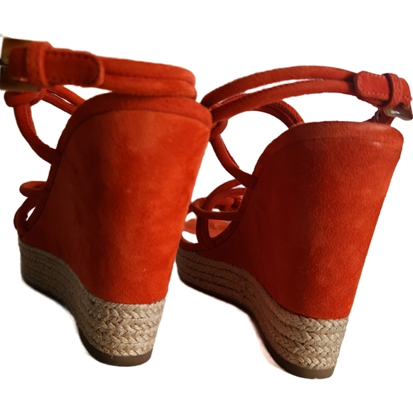 PRADA Platform Wedge Espadrille Strappy Sandal Orange-Red Suede 36 - Picture 7 of 9